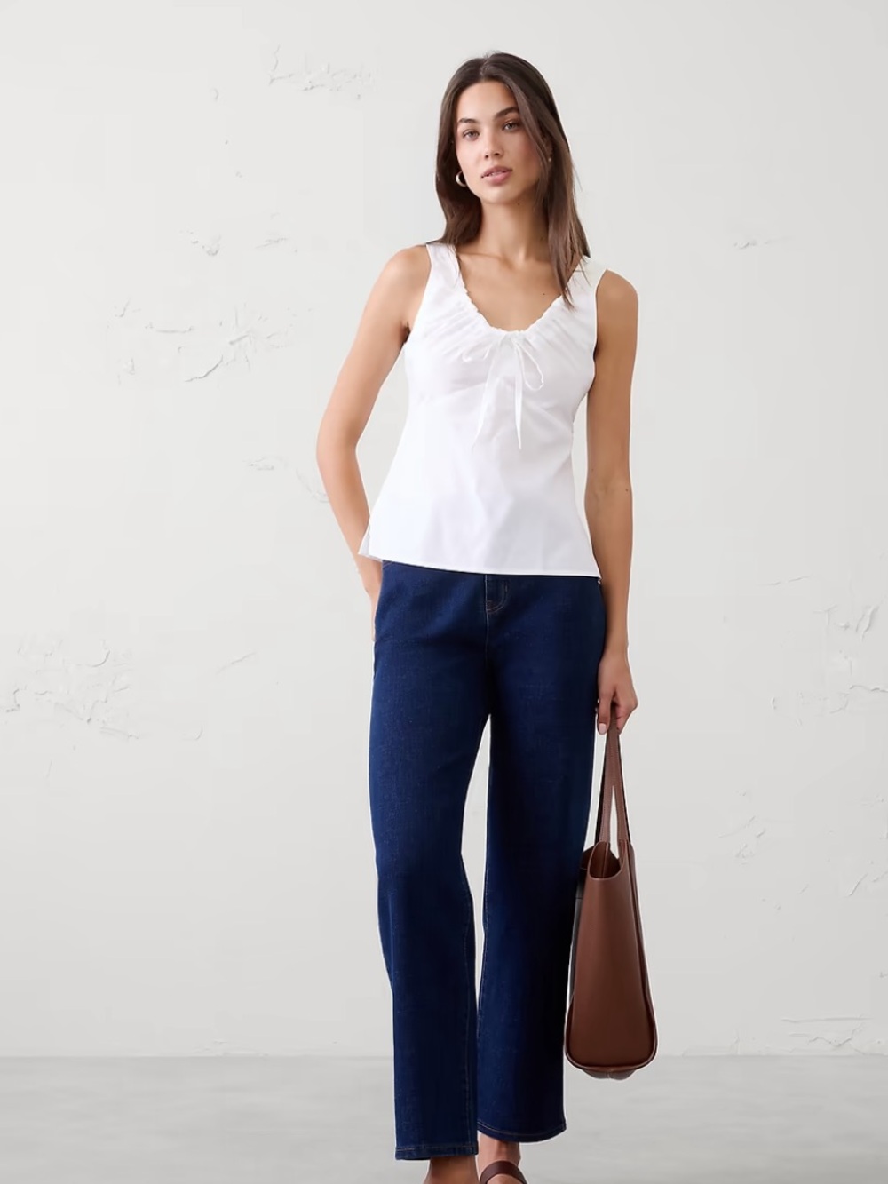 Banana Republic NEW Cinched Neck Tie Blouse Sleeveless Cotton Lyocell S White
